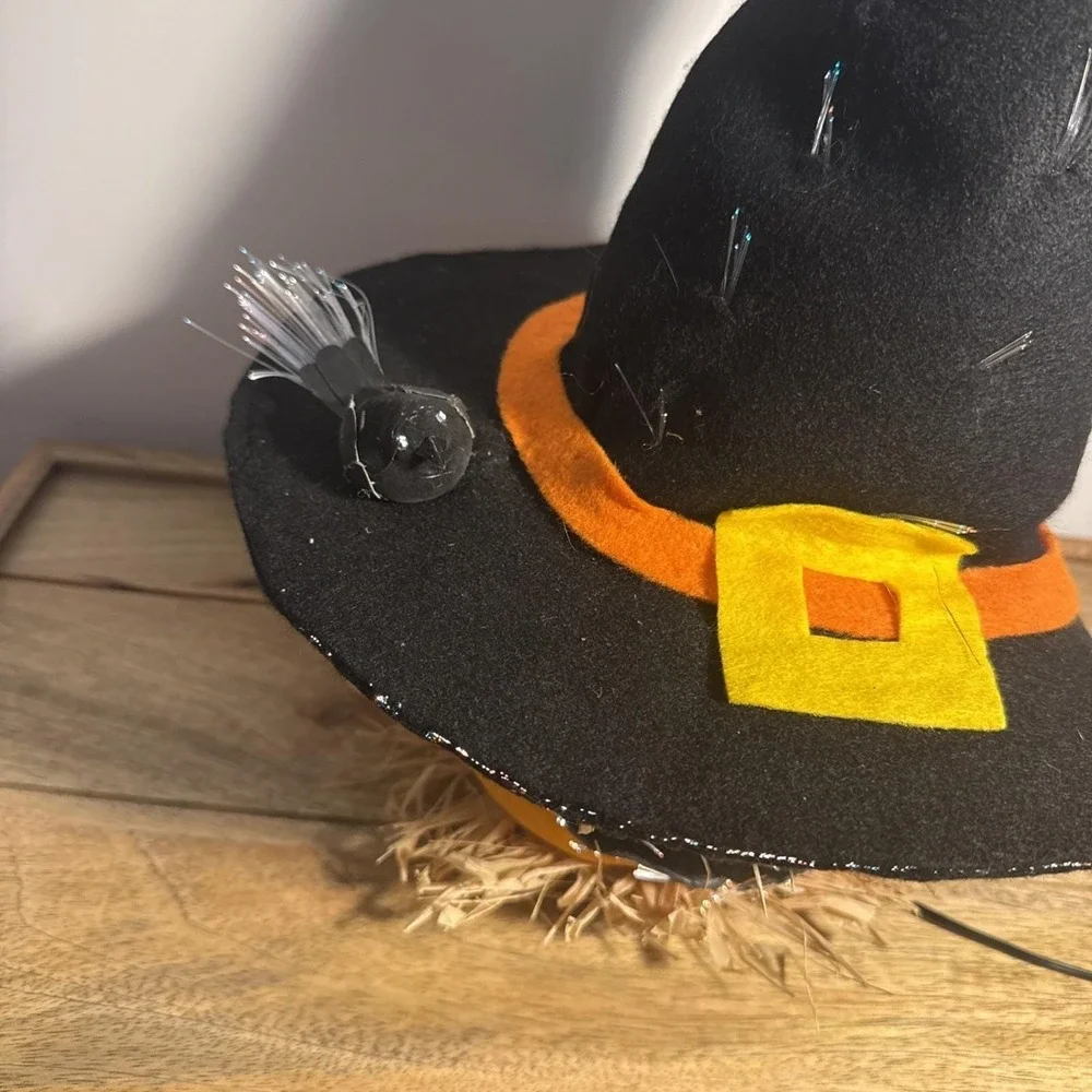 Vtg Halloween Jack-O-Lantern Pumpkin Fiber Optic Witch Hat Color Changing 15.5